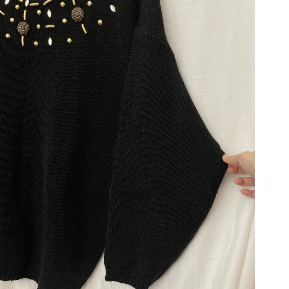 Cover Charge Vintage 90s Black Gold Gemstone Sweater One Size Knitted - Picture 3 of 11